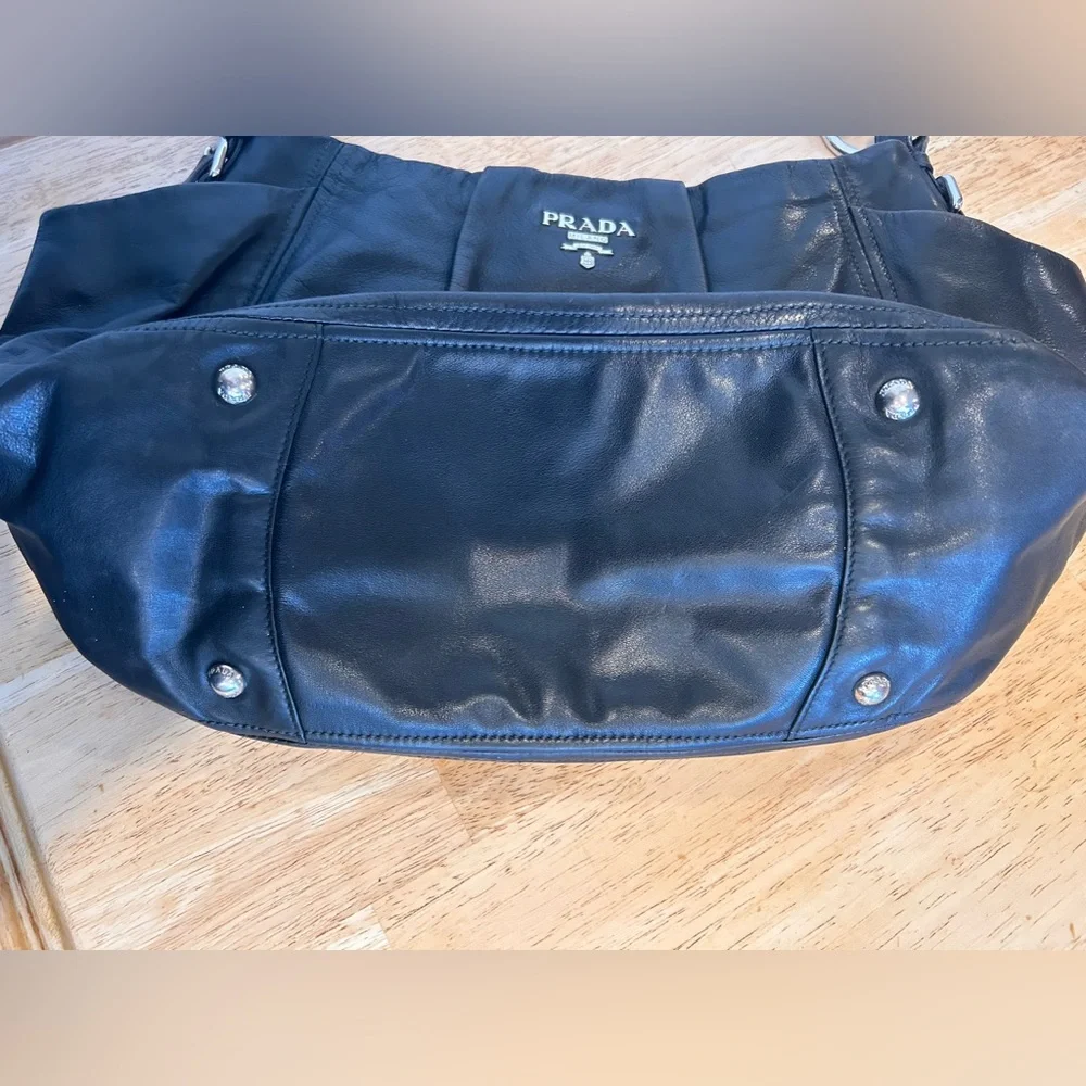 Authentic Prada black with silver accents leather Hobo bag with side pockets - Picture 9 of 16